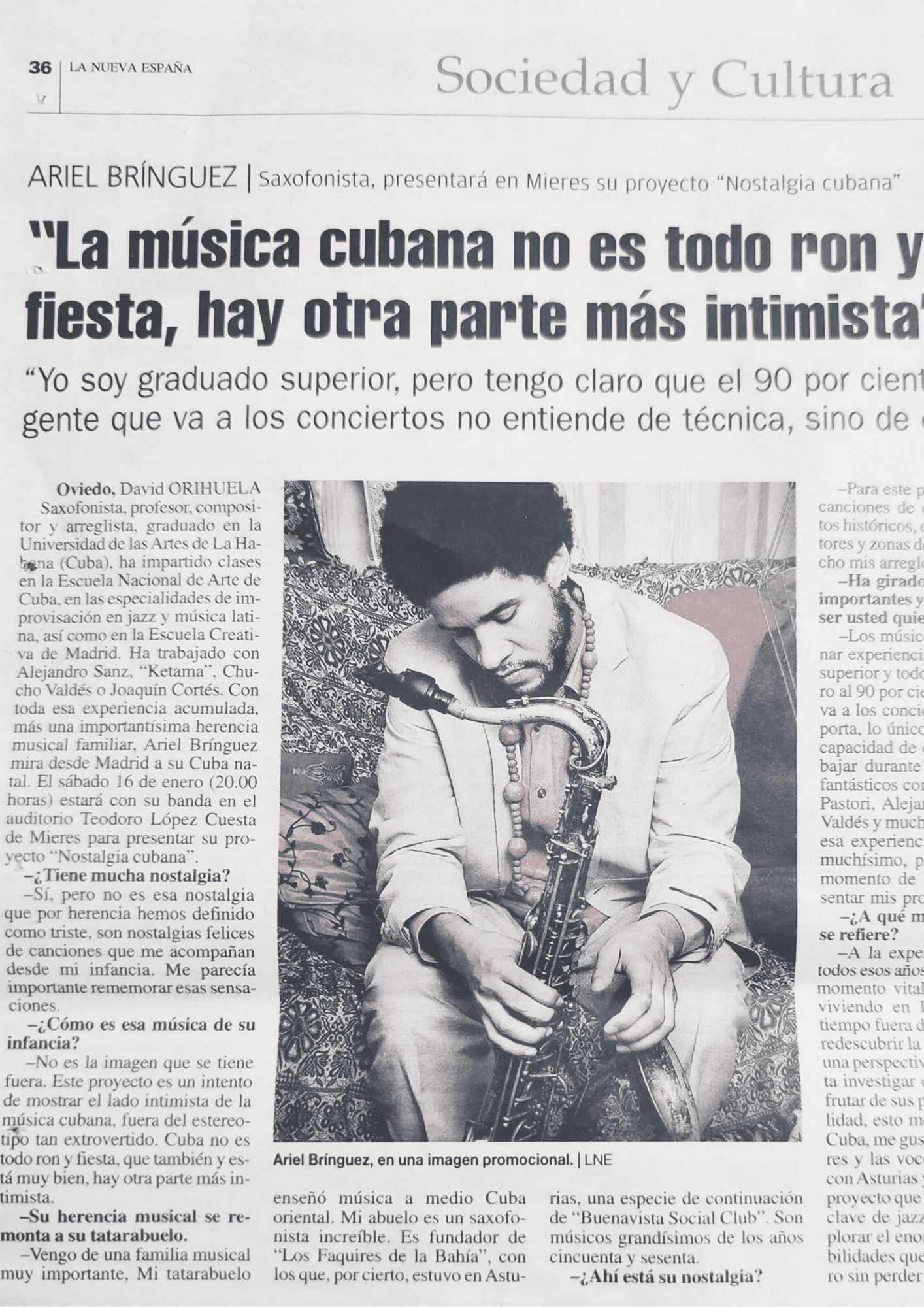 Ariel Brínguez artículo de La Nueva España