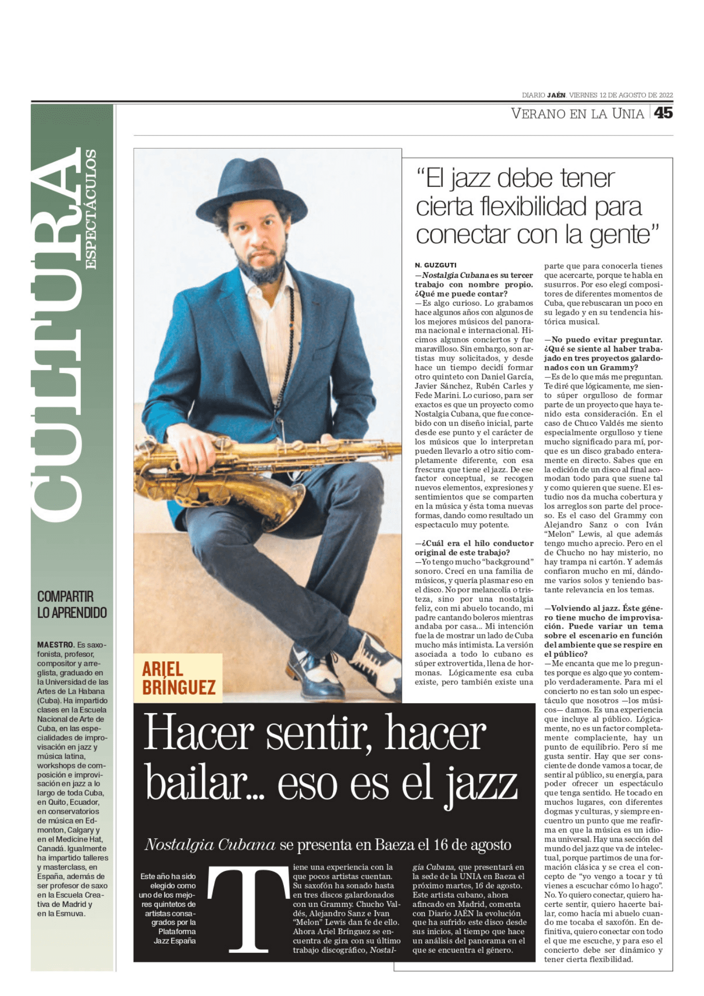 Ariel Brínguez artículo en el Diario de Jaén