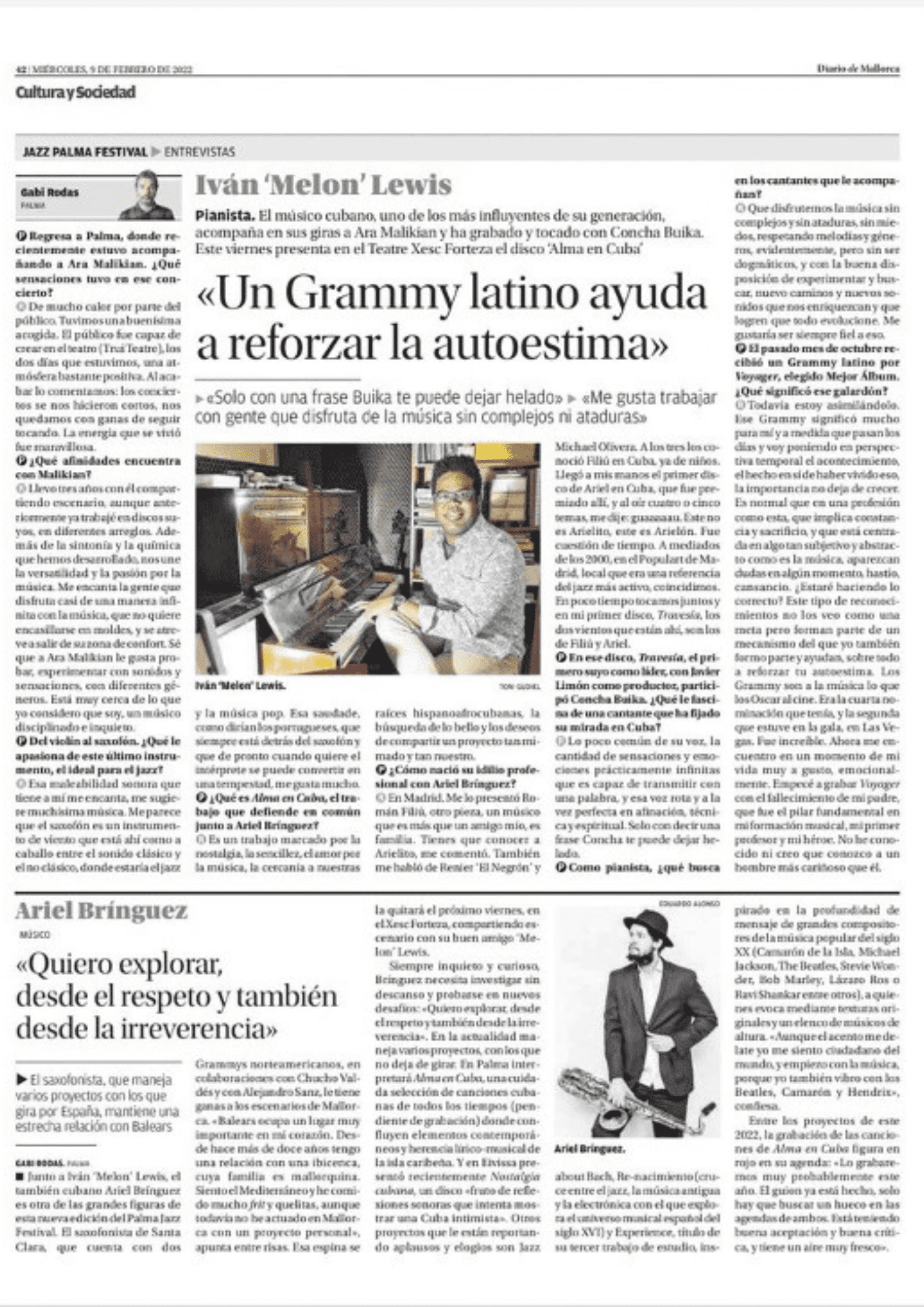 Iván «Melon» Lewis y Ariel Brínguez artículo del Diario de Mallorca